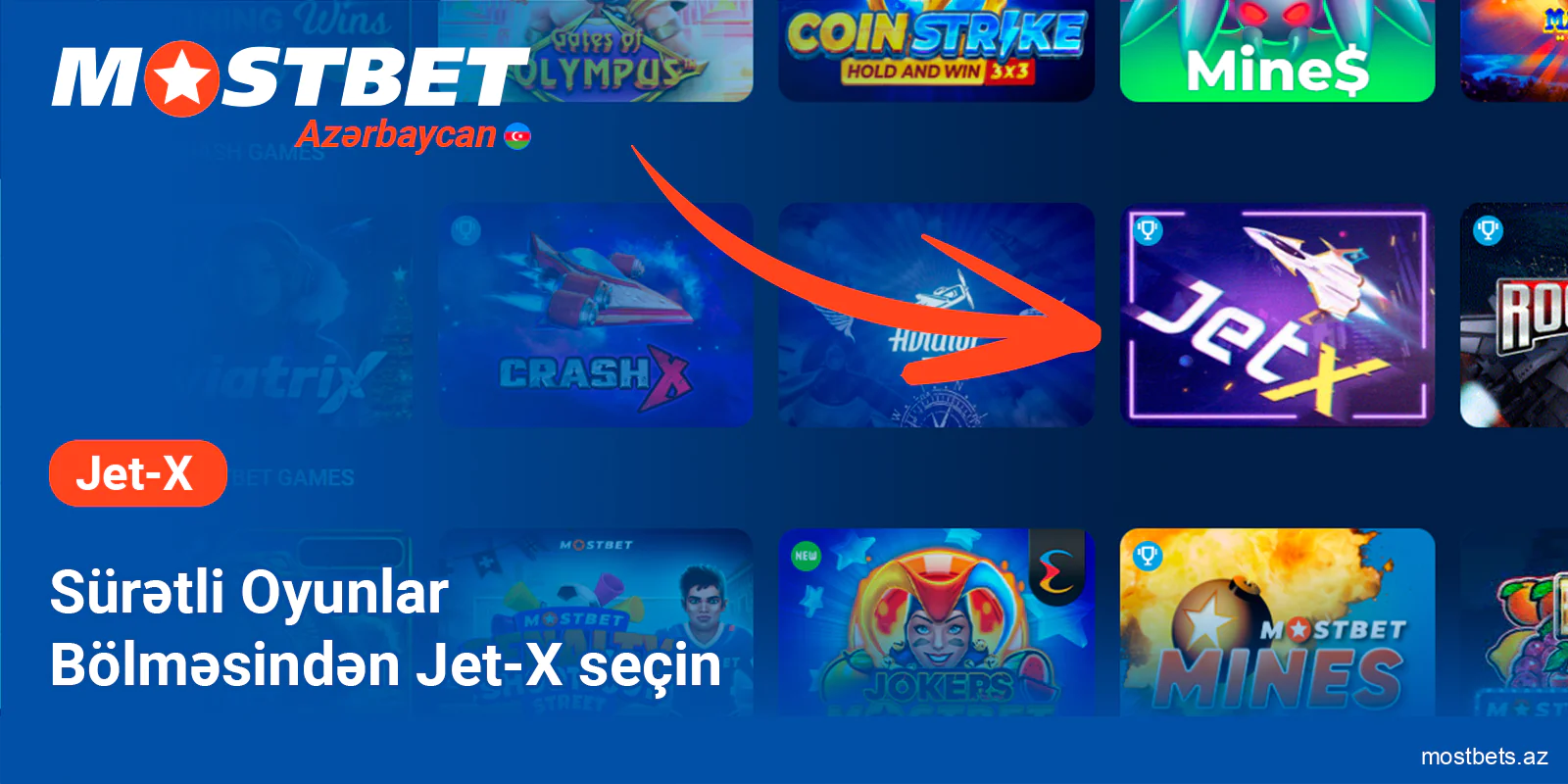 Tez Oyunlar bölməsində Jet-X seçin - Mostbet